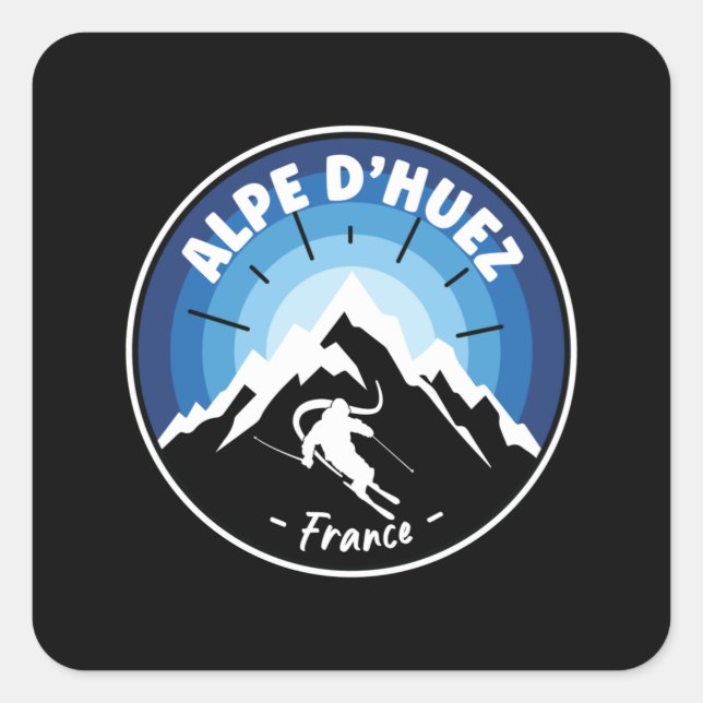 Skiing In Alpe d'Huez France Blue Square Sticker (Front)