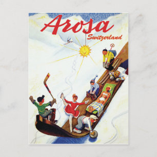 Skiing in Arosa, Switzerland Postcard