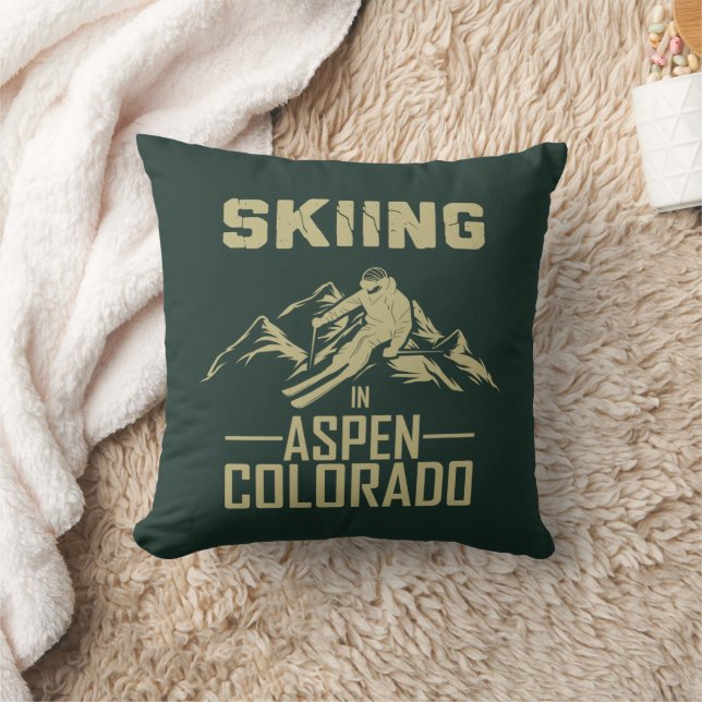 Skiing in Aspen Colorado  Throw Pillow (Blanket)