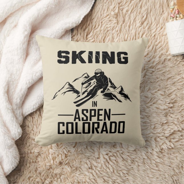 Skiing in Aspen Colorado  Throw Pillow (Blanket)