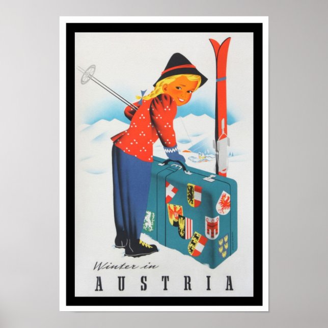 Skiing in Austria vintage travel poster (Front)