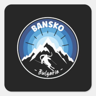 Skiing In Bansko Bulgaria Blue Square Sticker