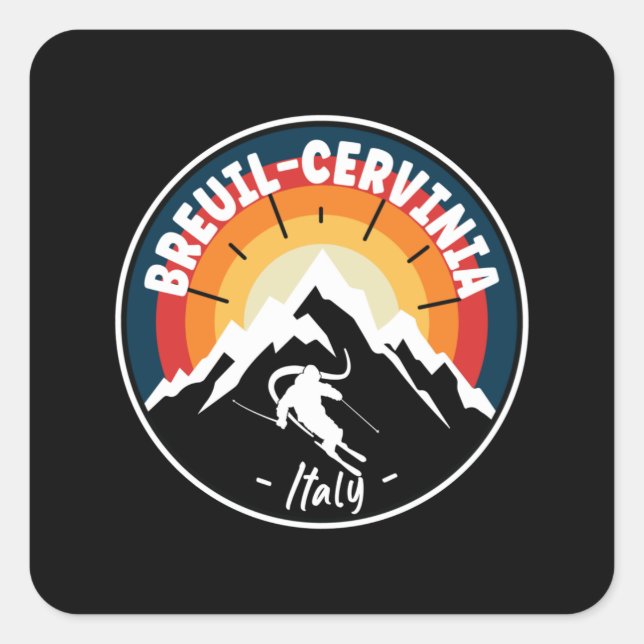 Skiing In Breuil-Cervinia Italy Vintage Square Sticker (Front)