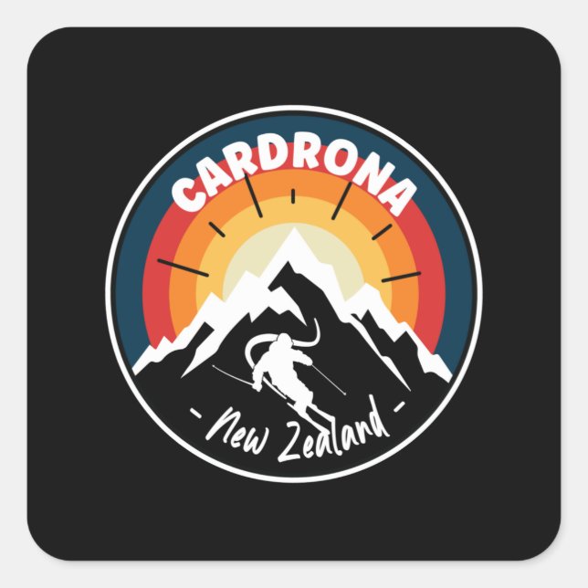 Skiing In Cardrona New Zealand Vintage Square Sticker (Front)