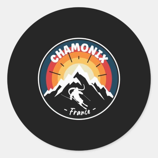 Skiing In Chamonix France Vintage Classic Round Sticker (Front)