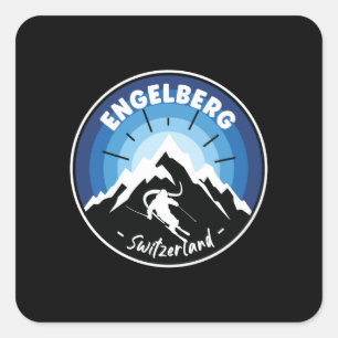 Skiing In Engelberg Switzerland Blue Square Sticker