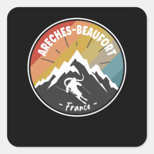 Skiing In France Areches-Beaufort Square Sticker