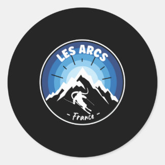 Skiing In Les Arcs France Blue Classic Round Sticker