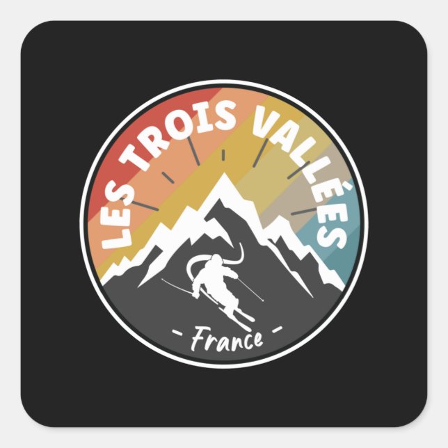 Skiing In Les Trois Vallées France Lined Square Sticker (Front)
