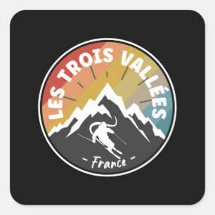 Skiing In Les Trois Vallées France Lined Square Sticker