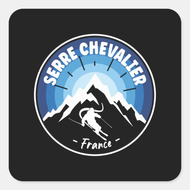Skiing In Serre Chevalier France Blue Square Sticker (Front)
