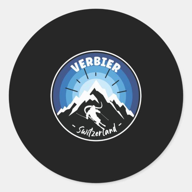 Skiing In Verbier Switzerland Blue Classic Round Sticker (Front)