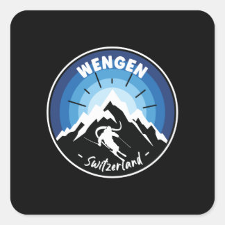 Skiing In Wengen Switzerland Blue Square Sticker