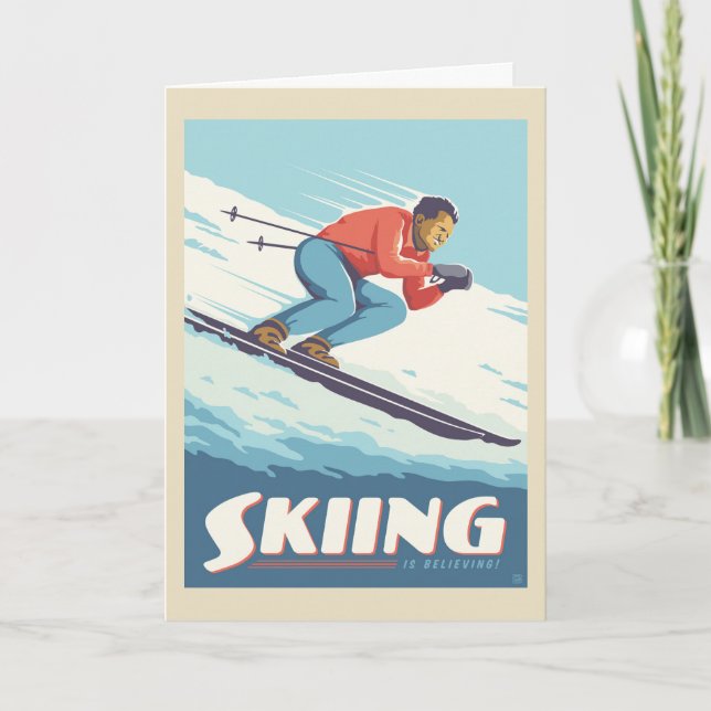 Skiing Is Believing Retro Print Card (Front)