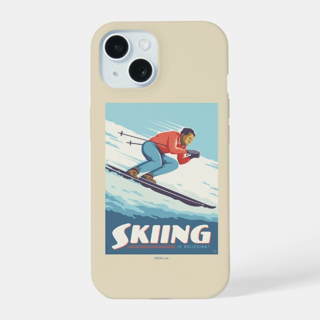 Skiing Is Believing Retro Print iPhone 15 Case (Back)