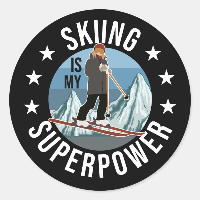 Skiing Is My Superpower Classic Round Sticker (Front)