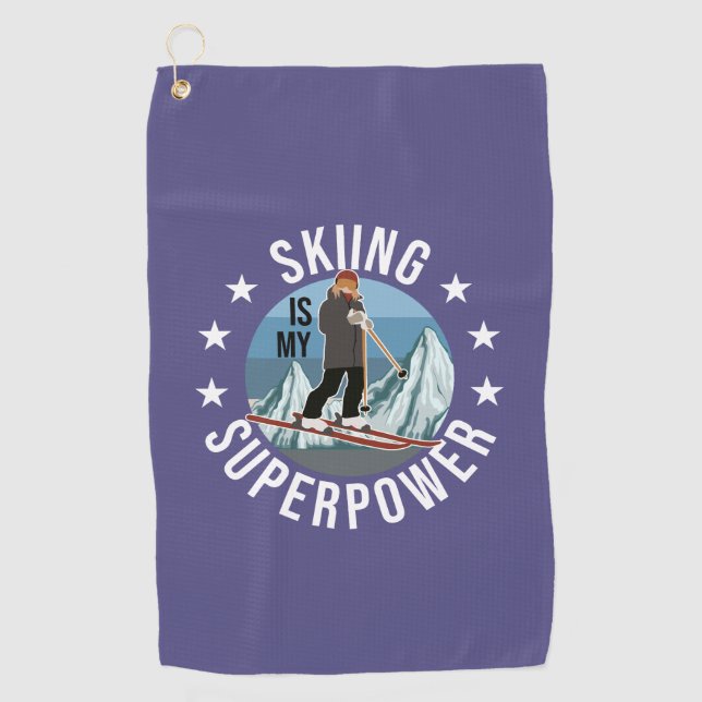 Skiing Is My Superpower Golf Towel (Front)