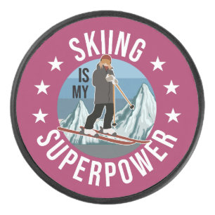 Skiing Is My Superpower Hockey Puck