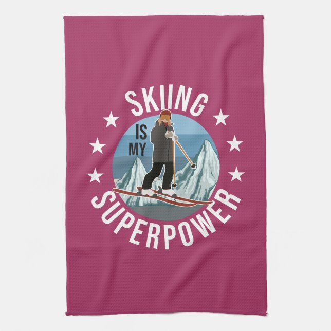 Skiing Is My Superpower Kitchen Towel (Vertical)