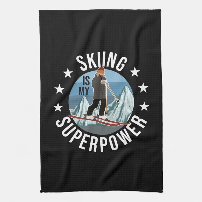 Skiing Is My Superpower Kitchen Towel (Vertical)