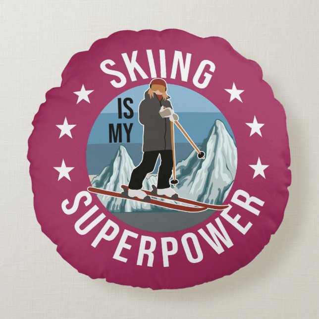 Skiing Is My Superpower Round Pillow (Front)