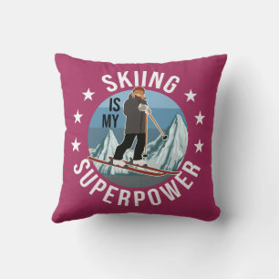 Skiing Is My Superpower Throw Pillow
