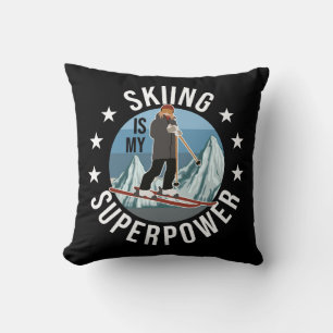 Skiing Is My Superpower Throw Pillow