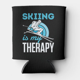 Skiing Is My Therapy Funny Skier Ski Can Cooler