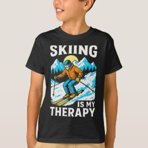 Skiing Is My Therapy Retro Mountain Snow Sports Wi T-Shirt