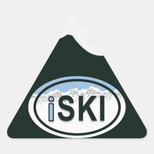 Skiing "iSKI" Oval Mountain Tag Stickers