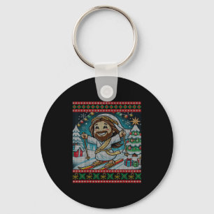 Skiing Jesus Happy Birthday Christian Faith Ugly C Keychain