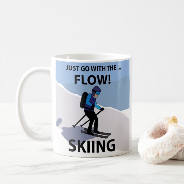 Skiing Just Go With The Flow Skiing Coffee Mug (With Donut)