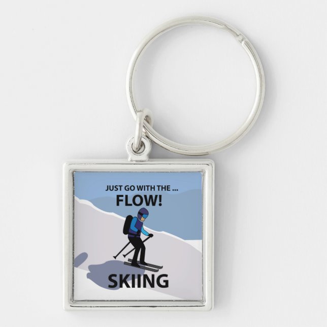 Skiing Just Go With The Flow Skiing Keychain (Front)