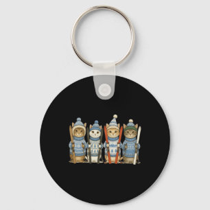 Skiing Kittens Cats Winter Snow Weather Cozy Patro Keychain