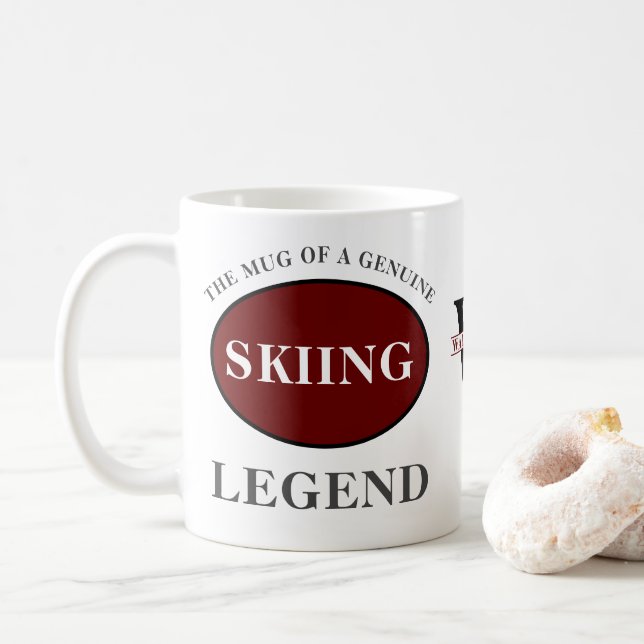 Skiing Legend Monogram Add Your Name Birthday Coffee Mug (With Donut)