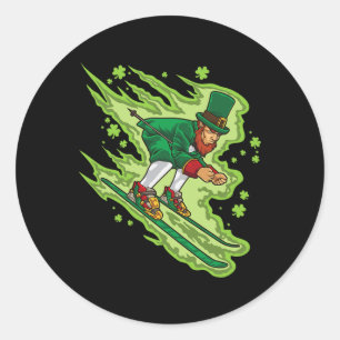 Skiing Leprechaun - Irish Winter Sports - Ski Snow Classic Round Sticker