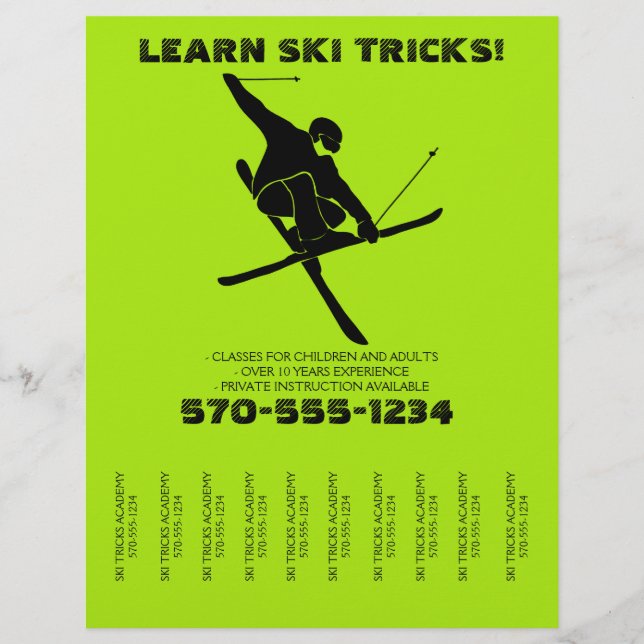Skiing Lessons Ski Tricks Tear Off Strips Flyer (Front)