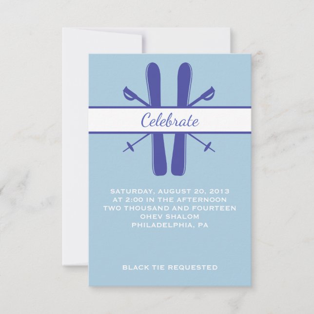 SKIING LIFT TICKET Bar Bat Mitzvah Party Card (Front)