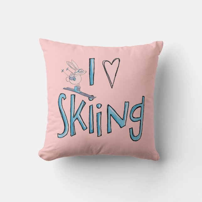 Skiing love cute bunny decorative pillow (Front)