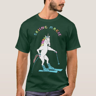 Skiing Magic Unicorn Outline T-Shirt