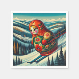 Skiing Matryoshka Doll Winter Snow Napkin