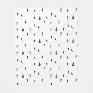 Skiing Modern Black & White Ski Skiers Theme  Fleece Blanket