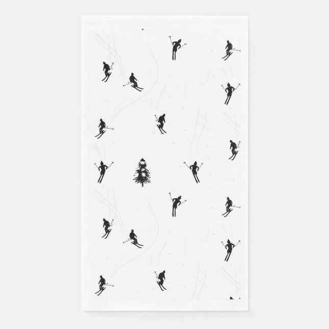 Skiing Modern Black & White Ski Skiers Theme    Napkin (Front)