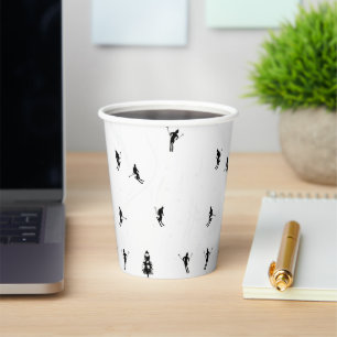 Skiing Modern Black & White Ski Skiers Theme  Paper Cups
