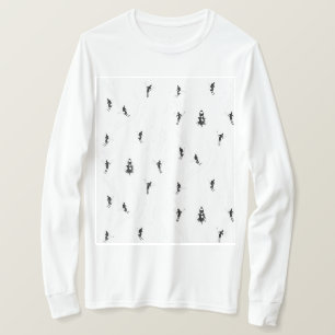 Skiing Modern Black & White Ski Skiers Theme T-Shirt