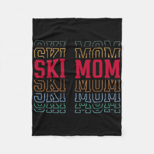 Skiing Mom Funny Layered Text Skier Ski Mothers _1 Fleece Blanket
