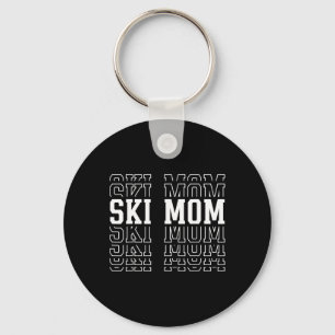 Skiing Mom Funny Layered Text Skier Ski Mothers  Keychain