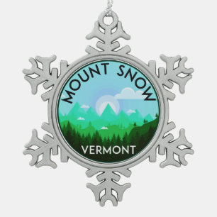 Skiing Mount Snow Vermont Ski Snowflake Pewter Christmas Ornament