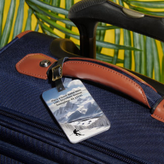Skiing - Mountains and Skier personalize Luggage Tag