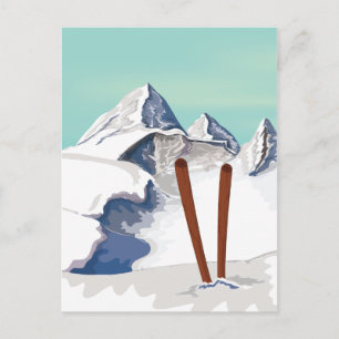 Skiing Mountains Postcard